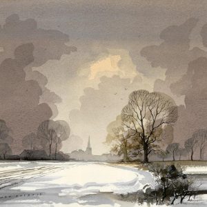 Towards Oundle in the Snow at The Dolby Gallery by Simon Dolby