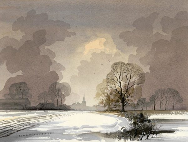 Towards Oundle in the Snow at The Dolby Gallery by Simon Dolby