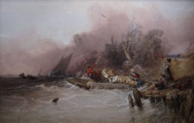 Charles Bentley OWS (1796-1854) The Ferry, warecolour, crayon and bodycolour, signed and dated 1840 at The DolbyGallery Oundle Northamptonshire