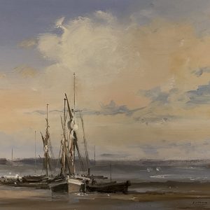 Thames barges on the River Deben Suffolk by Simon Dolby 2022 at The Dolby gallery Oundle Northamptonshire